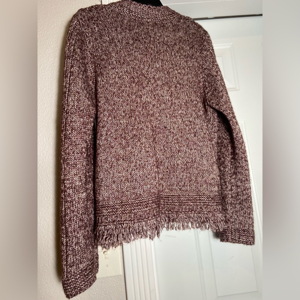 Tribal~Fringed~Cable Knit~Burgundy/Cream~Variegated~Sweater~Cardigan~Size TG/XL - Picture 14 of 16